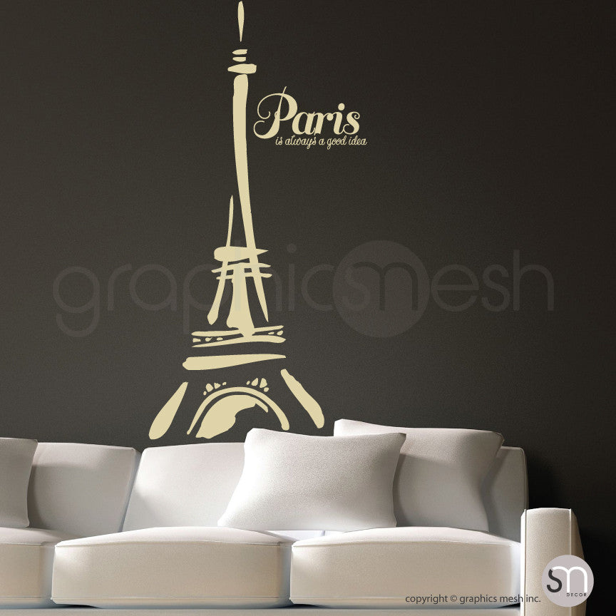 Abstract Eiffel Tower and "Paris. It's always a good idea" beige decals