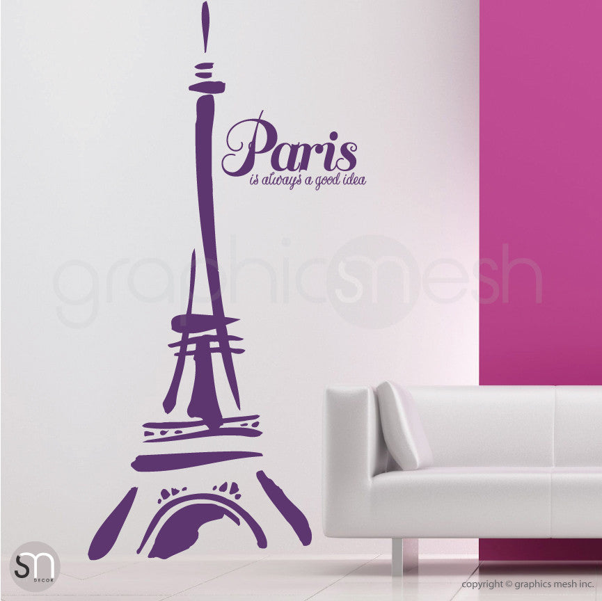 Abstract Eiffel Tower and "Paris. It's always a good idea" violet decals