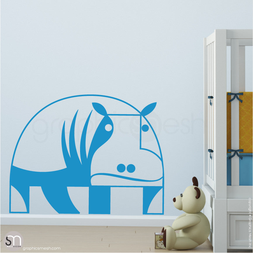 GEOMETRIC HIPPO - wall decals light blue
