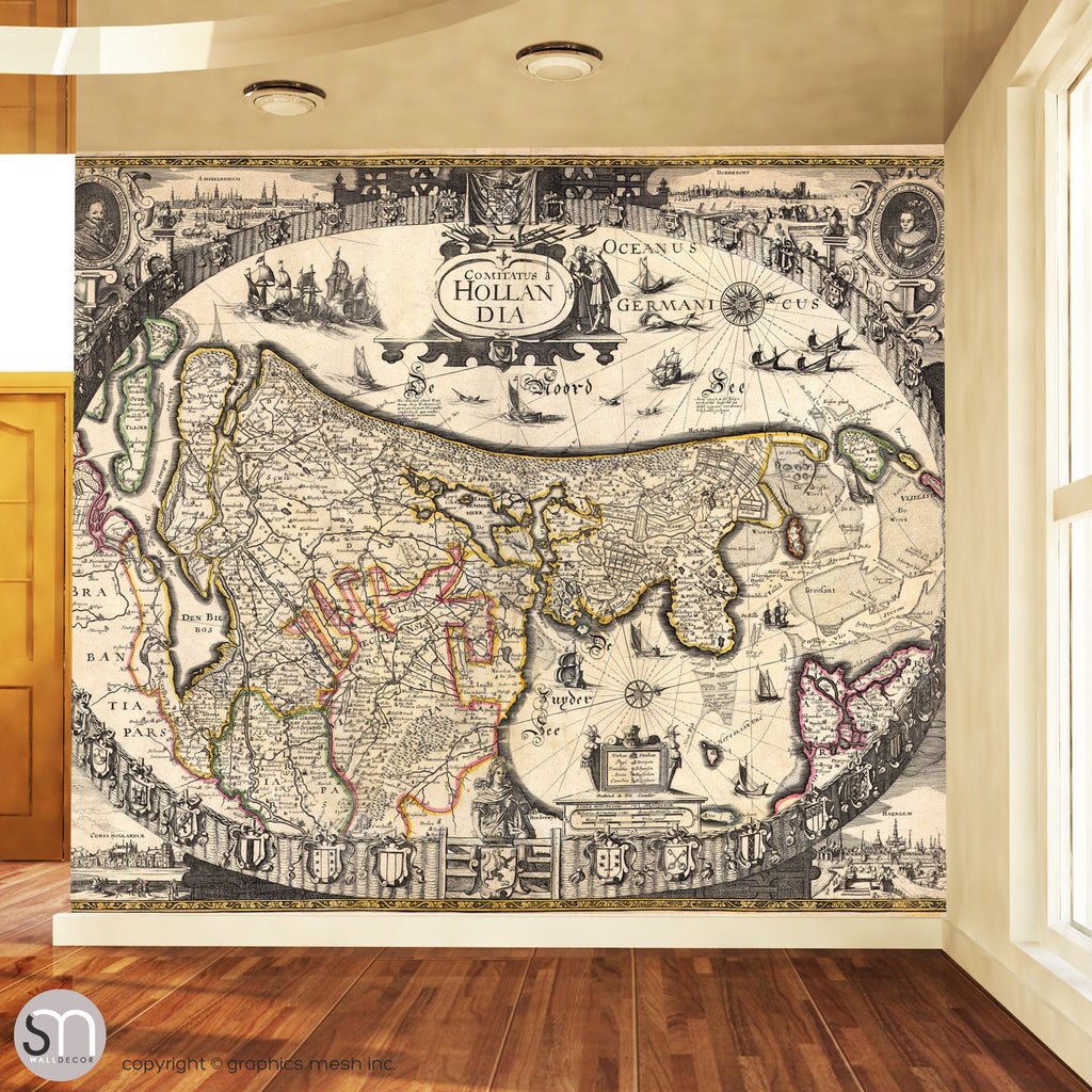 ANTIQUE MAP OF HOLLAND - Wall Mural living room