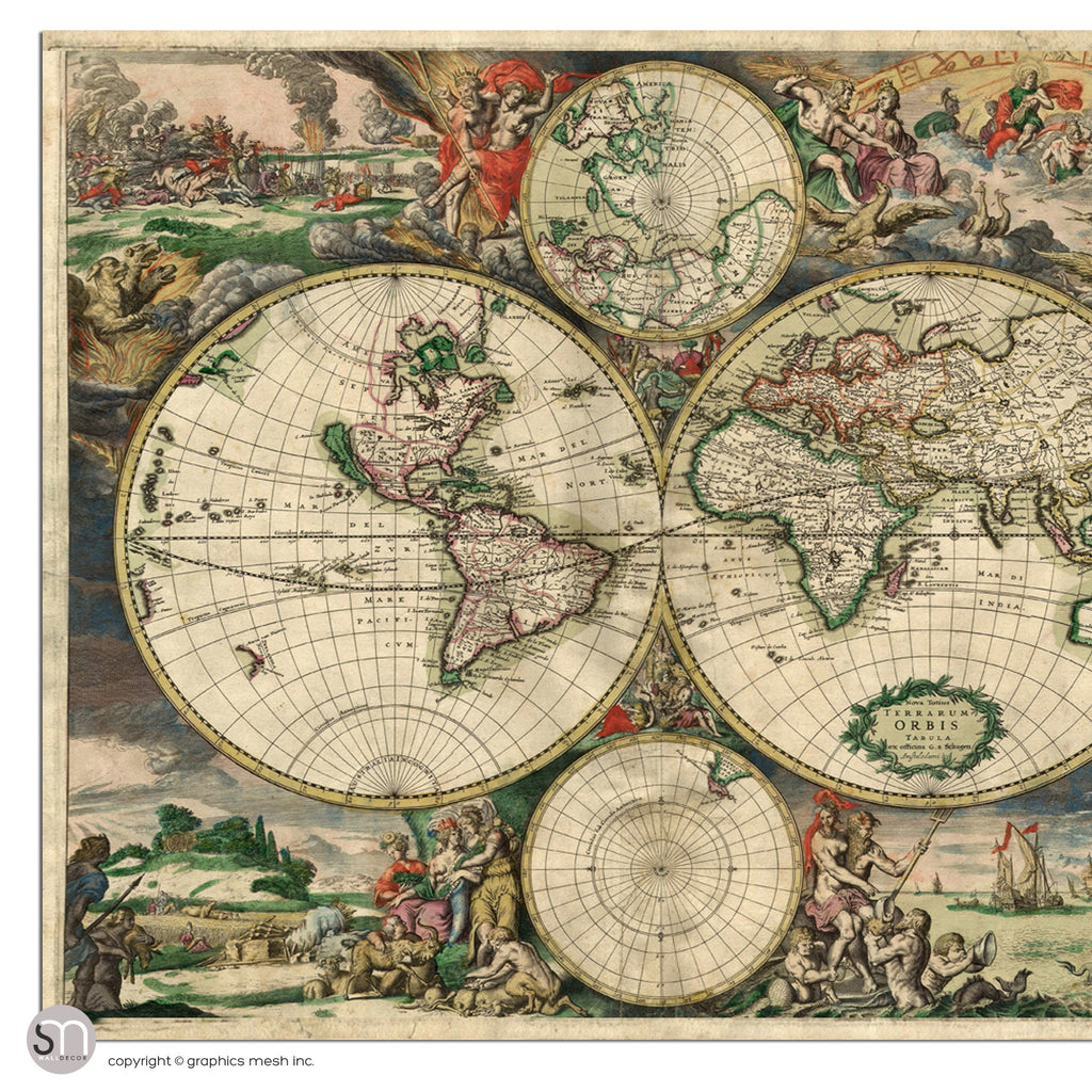 VINTAGE WORLD MAP 1689 - Wall Art