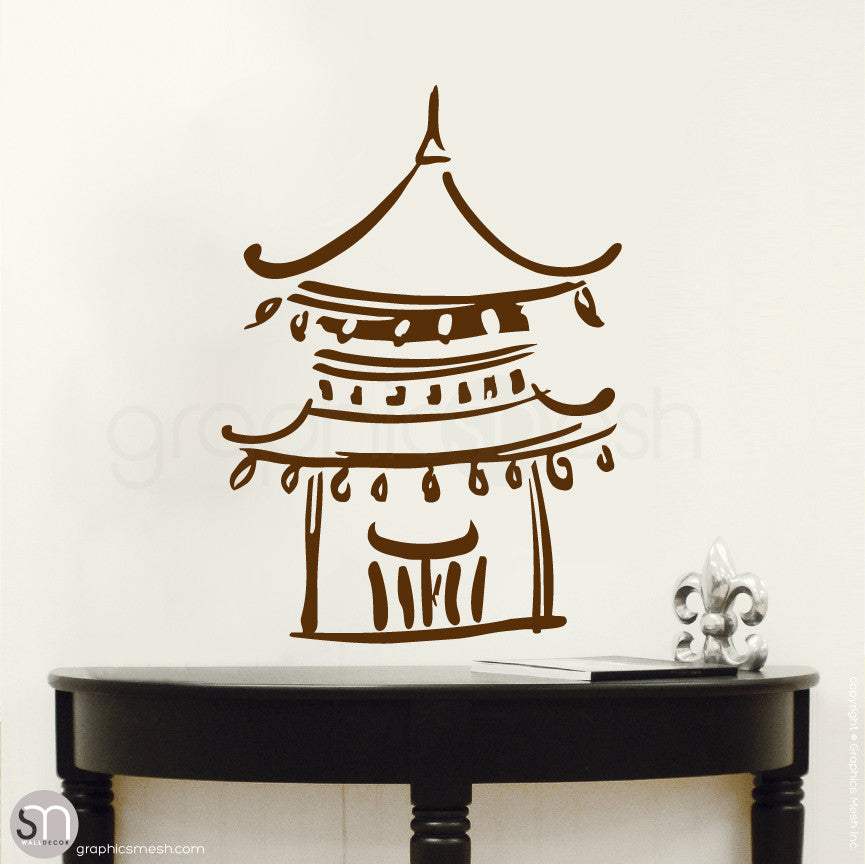 Asian Temple wall decals small brown