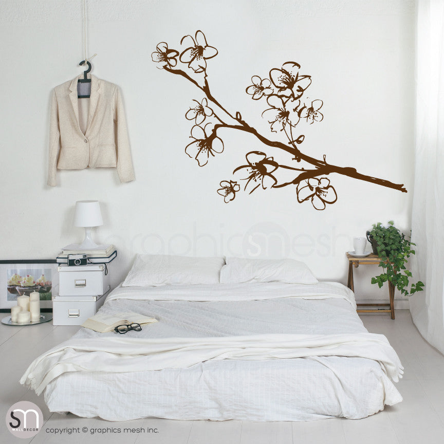 HAND DRAWN BLOSSOM BRANCH - Floral Wall decals brown