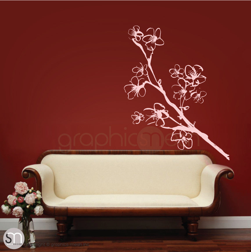 HAND DRAWN BLOSSOM BRANCH - Floral Wall decals baby pink