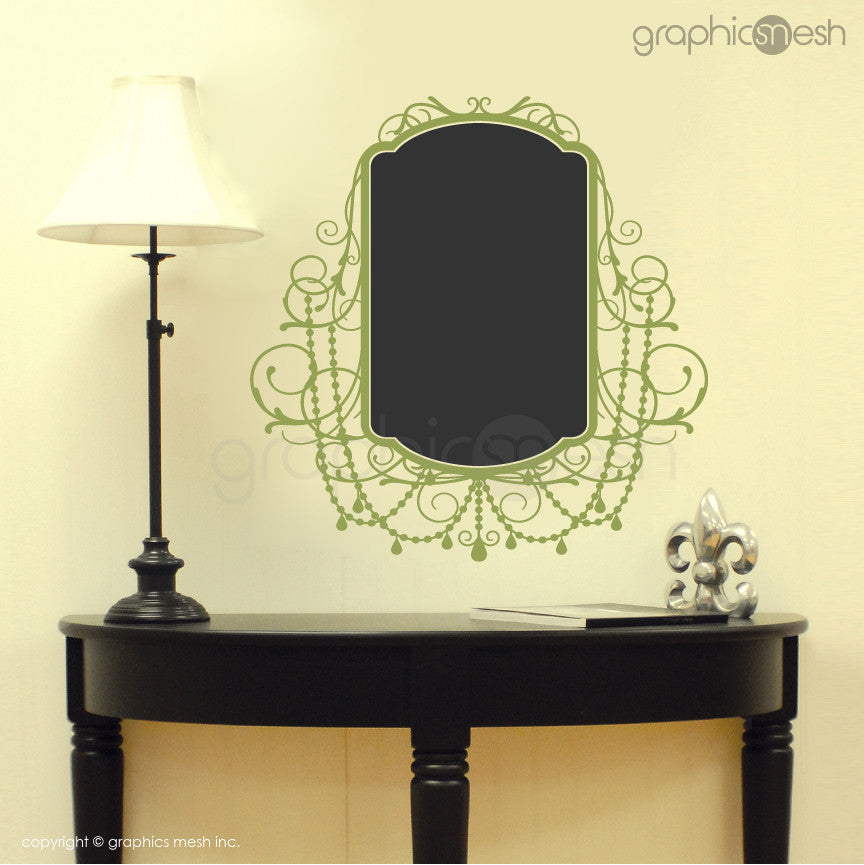 CHALKBOARD WITH ROCOCO FRAME - Erasable Wall Decals green