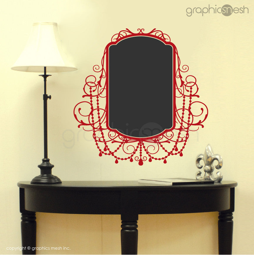 CHALKBOARD WITH ROCOCO FRAME - Erasable Wall Decals red