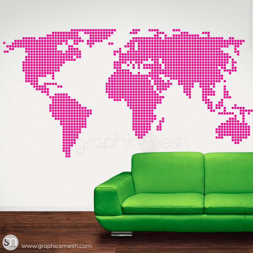CHECKERED WORLD MAP - Wall decals hot pink