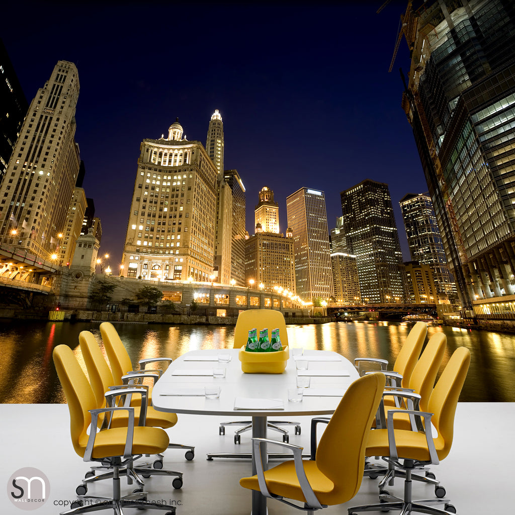 CHICAGO RIVER AT NIGHT - Wall Mural for office