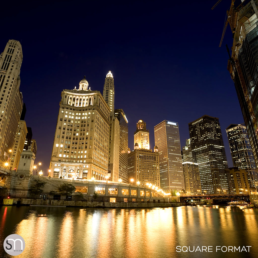 CHICAGO RIVER AT NIGHT - Wall Mural square format