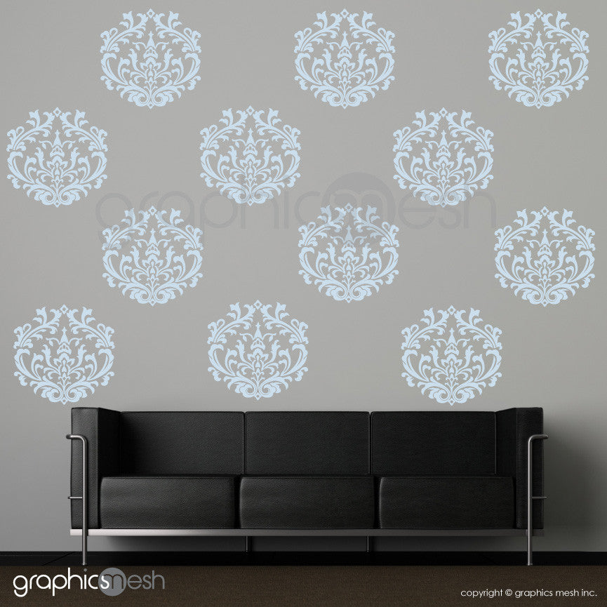 CLASSIC DAMASK MEDIUM SHAPES - Wall Decals - Sets of 6 or 12 powder blue