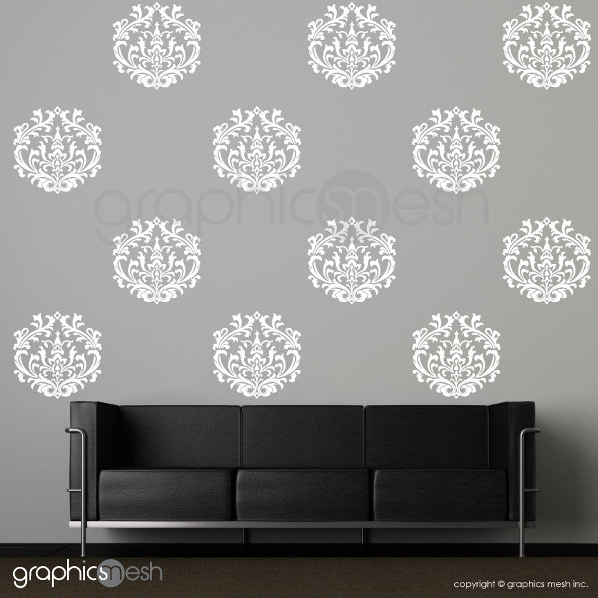 CLASSIC DAMASK MEDIUM SHAPES - Wall Decals - Sets of 6 or 12 white