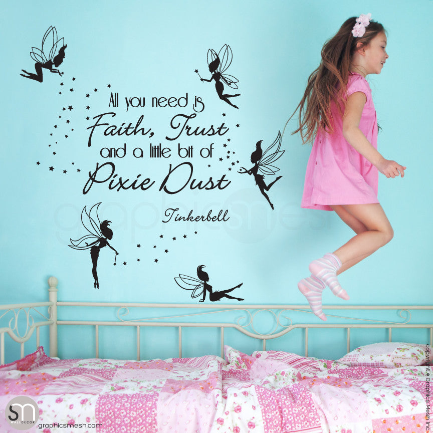FAIRIES WITH QUOTE - Wall decal black
