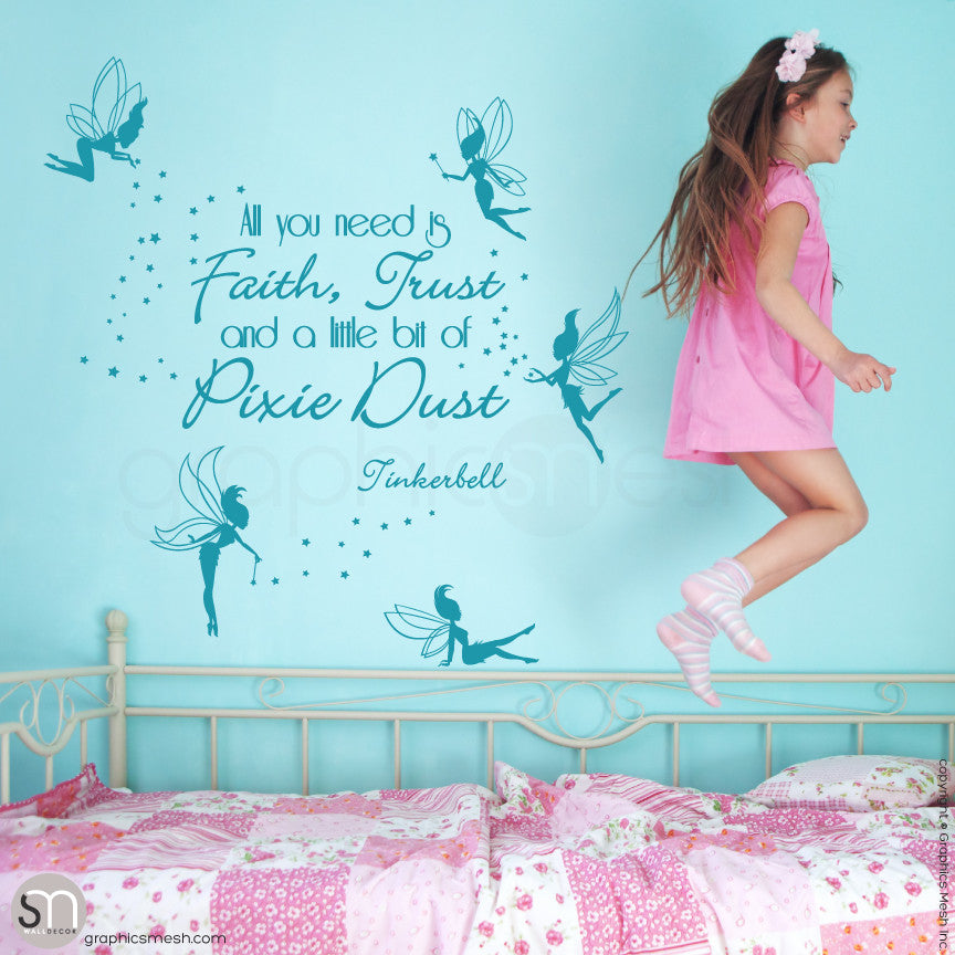 FAIRIES WITH QUOTE - Wall decal teal