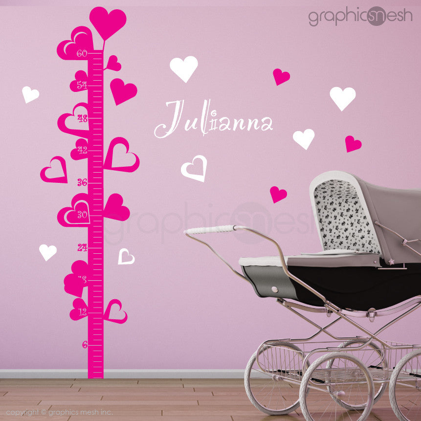Hearts Growth Chart with Personalized Name - Wall decals