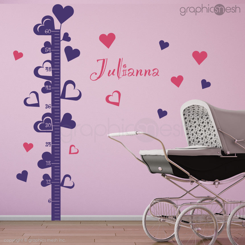 Hearts Growth Chart with Personalized Name - Wall decals violet