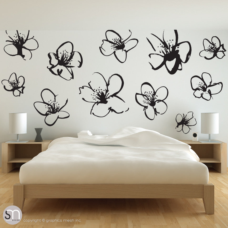HAND DRAWN BLOSSOM FLOWERS - Quote Wall decals black