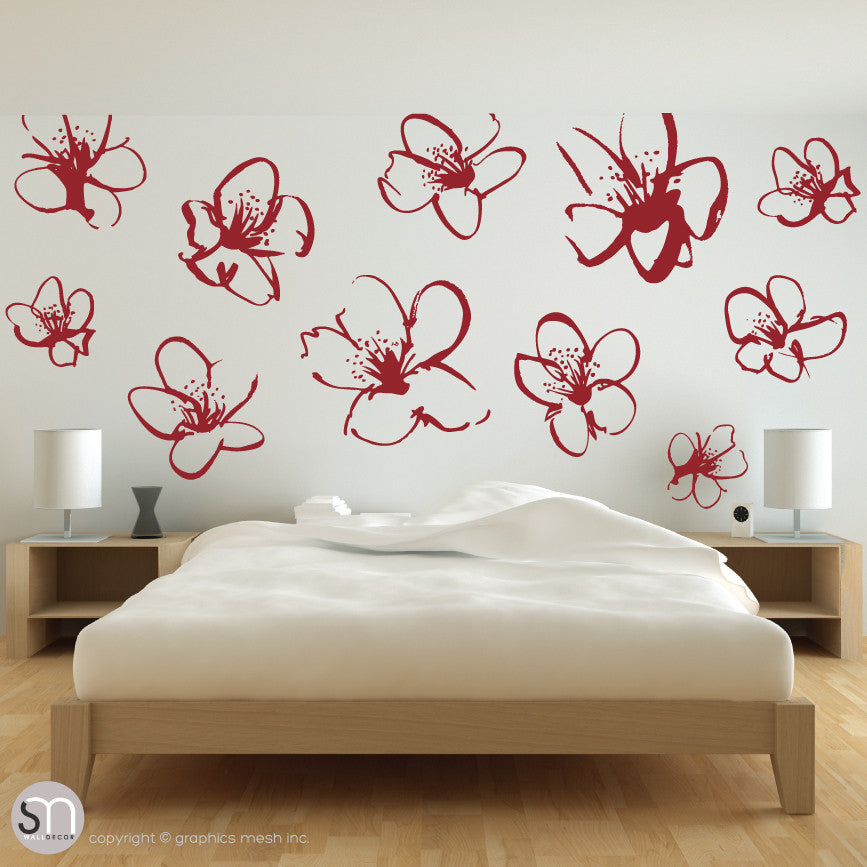 HAND DRAWN BLOSSOM FLOWERS - Quote Wall decals red
