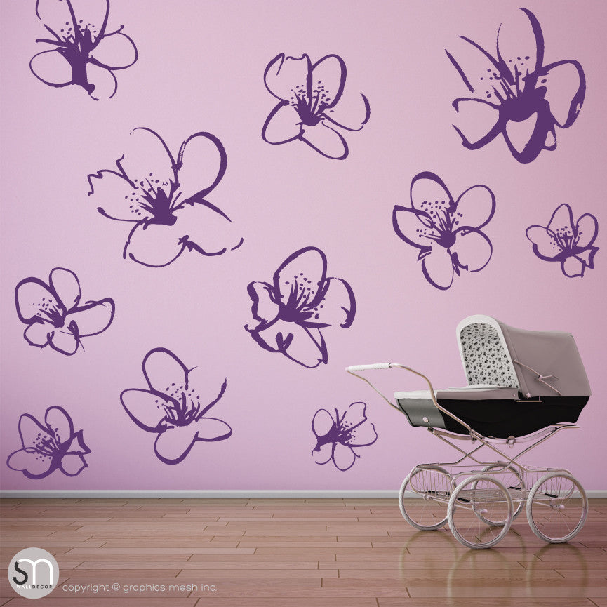 HAND DRAWN BLOSSOM FLOWERS - Quote Wall decals violet