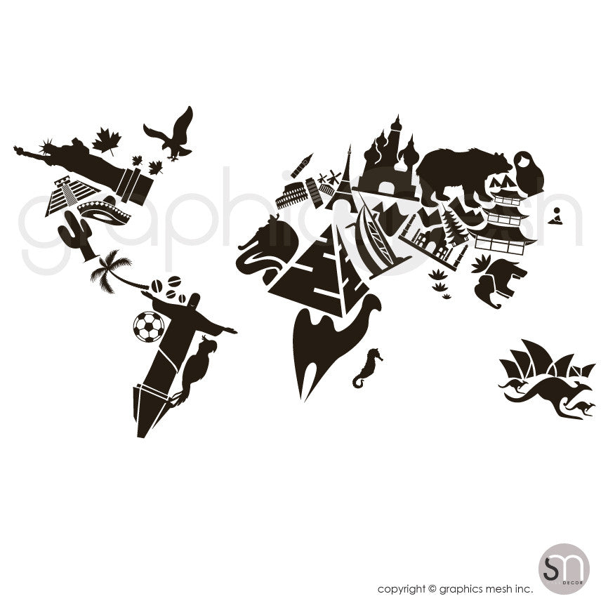 LANDMARKS WORLD MAP - Wall decals black oversized
