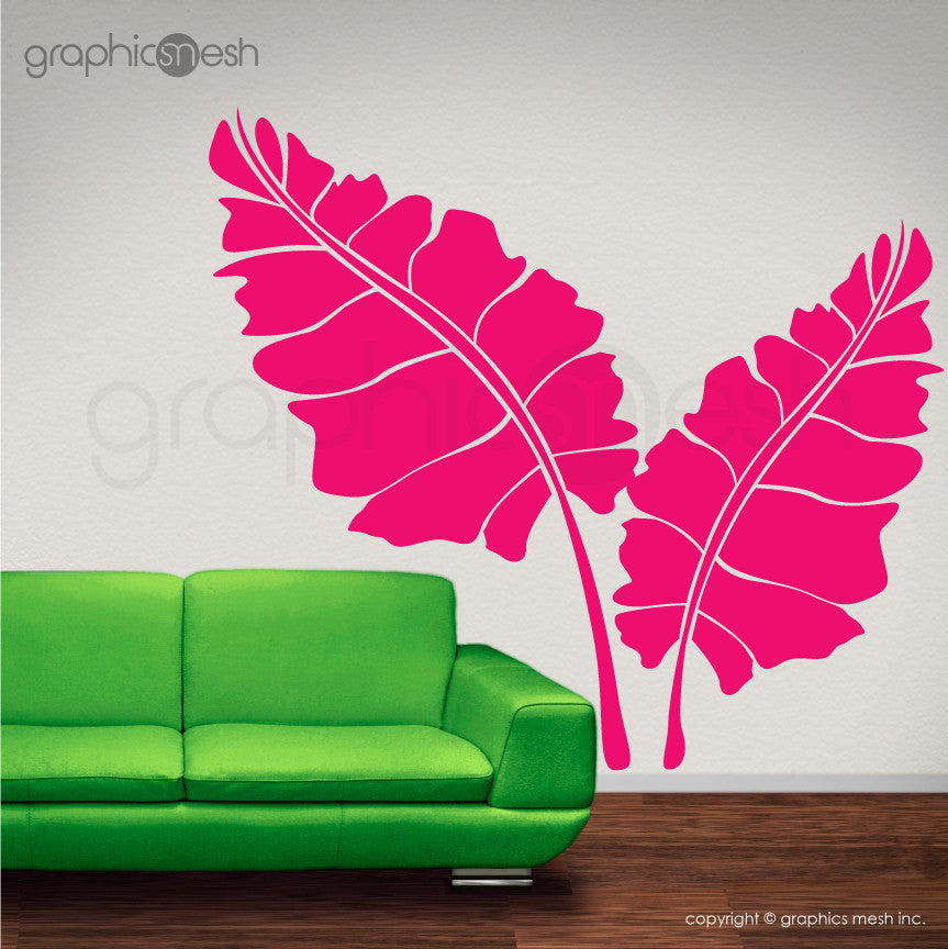 OVER SIZED LEAVES - Set of two - Wall decals hot pink