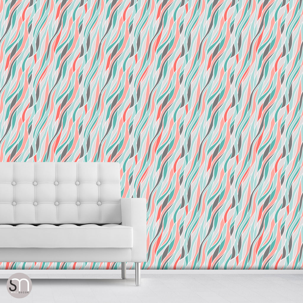 LOOSE ABSTRACT WAVES - Peel & Stick Wallpaper