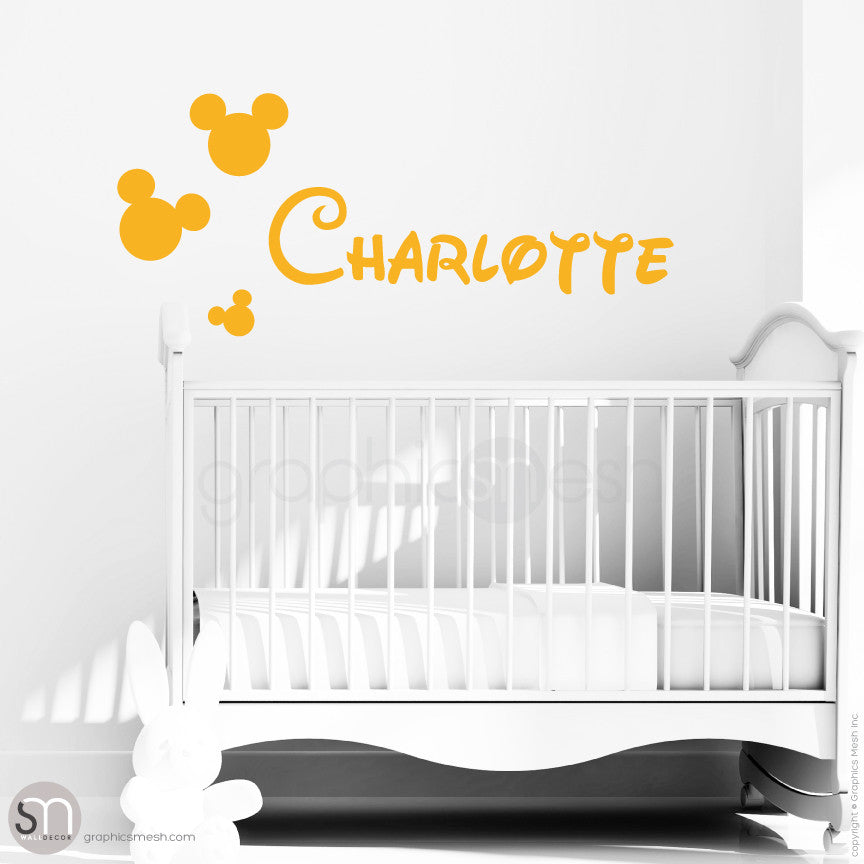 MICKEY MOUSE STYLE PERSONALIZED BABY NAME - Disney inspired wall decals Golden Yellow