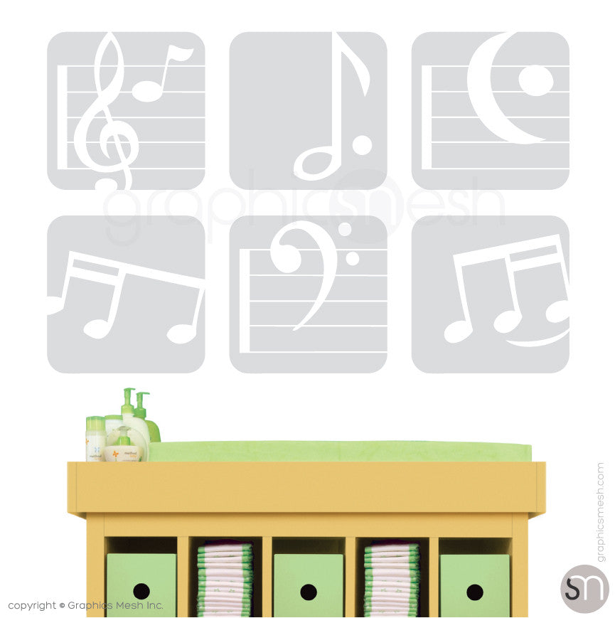MUSIC NOTES BOXED - SET OF 6 - Wall Decals light grey