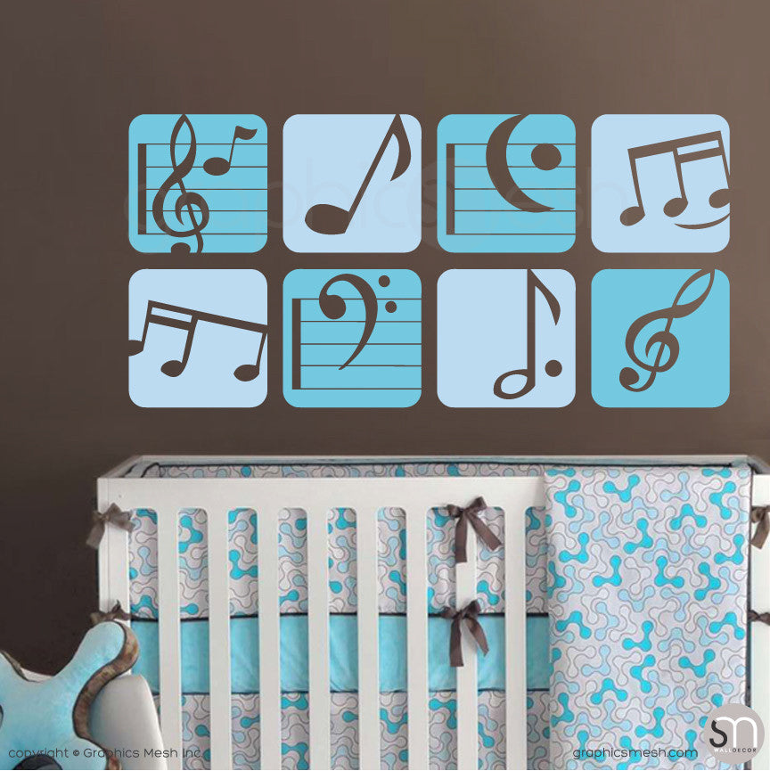 MUSIC NOTES BOXED - Wall Decals sea blue and powder blue