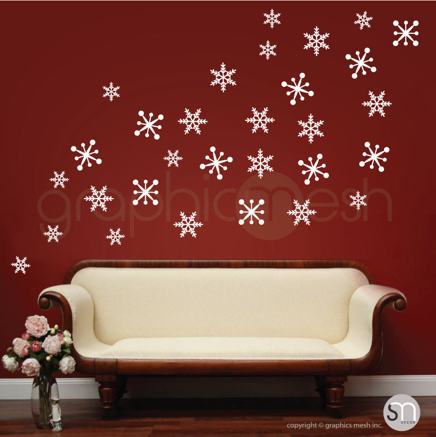 PLAYFUL CHRISTMAS SNOWFLAKES  - Holiday Wall Decals White