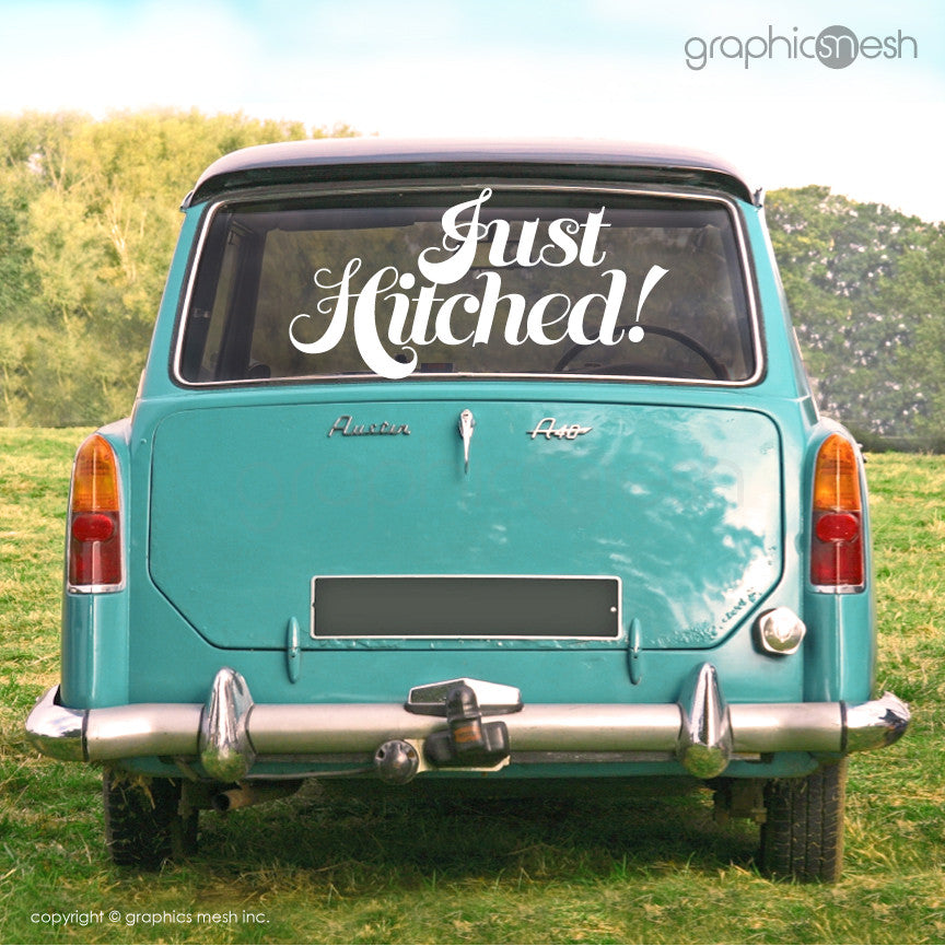 Just Hitched Wedding decals - Car/limo sign Just married