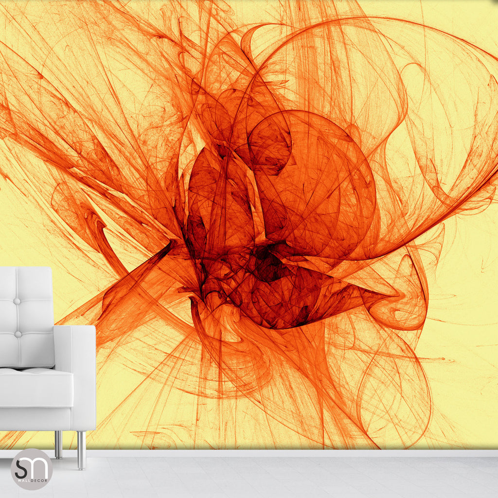RED SILK SHAPES ON YELLOW - Abstract Wall Mural