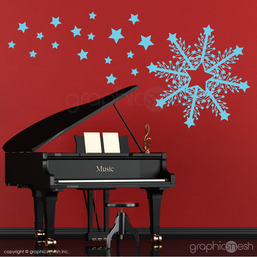 CHRISTMAS HUGE SNOWFLAKE & STARS - Holiday Wall Decals blue