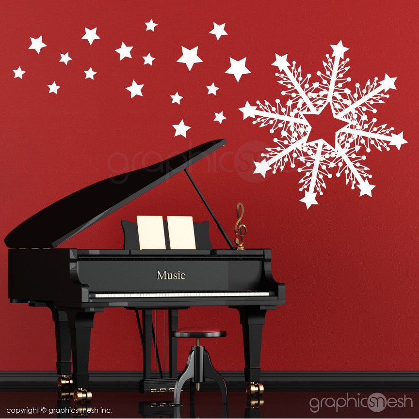 CHRISTMAS HUGE SNOWFLAKE & STARS - Holiday Wall Decals white
