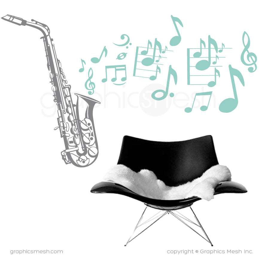 Saxophone with music notes - Wall decals
