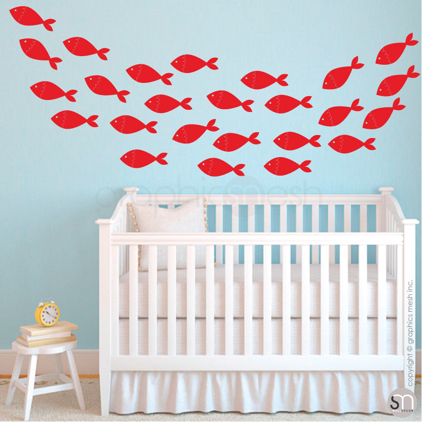 SCHOOL OF FISH - wall decals red