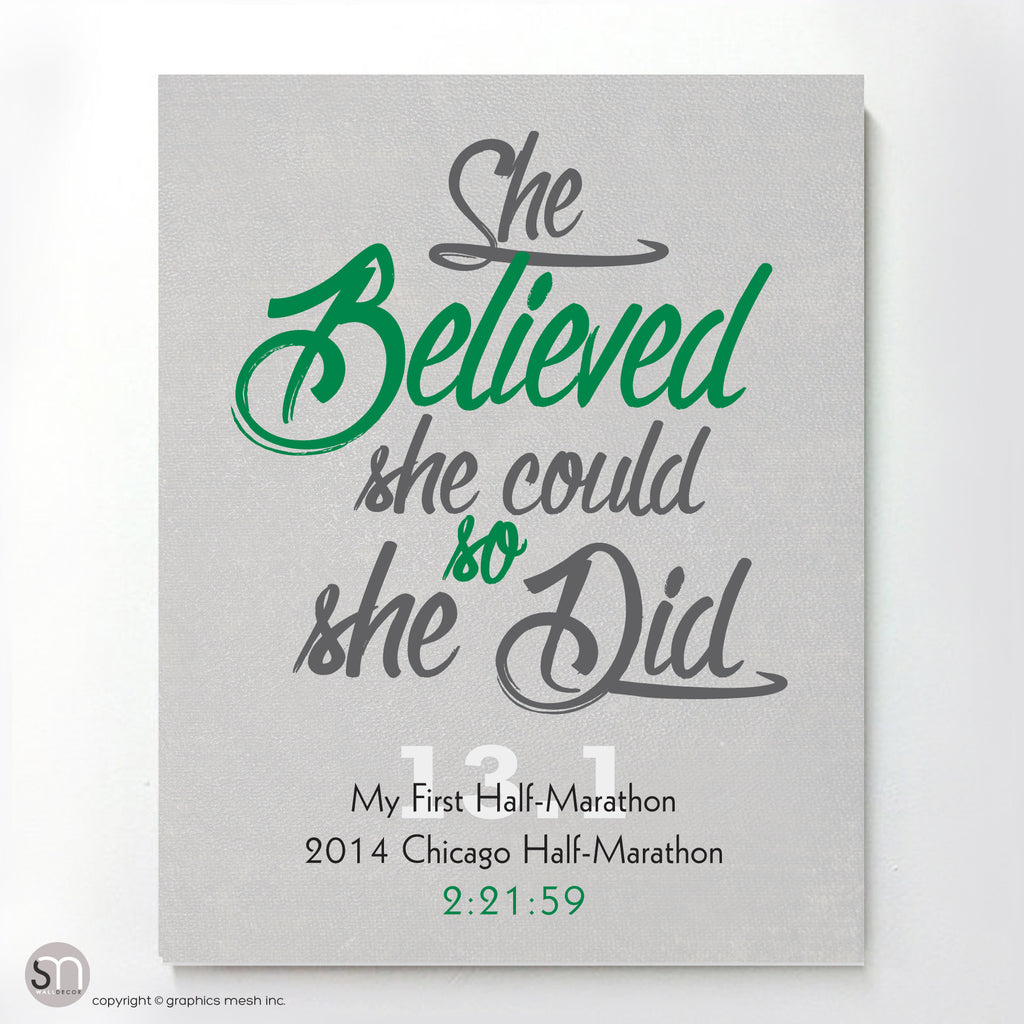 "She Believed She Could So She Did" - PERSONALIZED HALF-MARATHON ART PRINT green