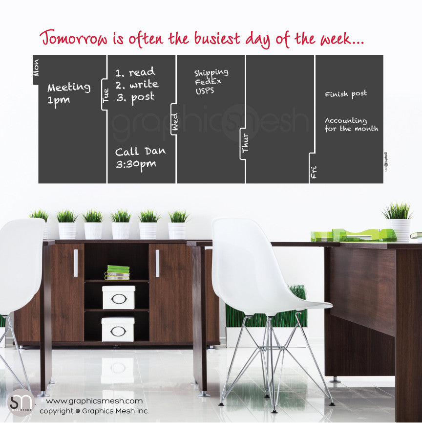 TOMORROW 5 DAY CALENDAR - CHALKBOARD DECALS red quote