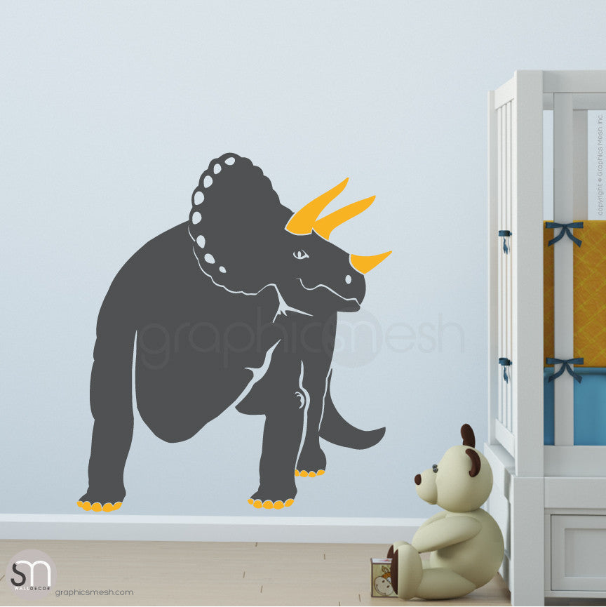 TRICERATOP DINOSAUR - wall decals Grey and Golden Yellow
