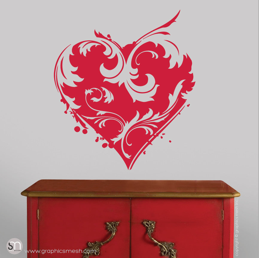 FLORAL HEART - Wall Decals red
