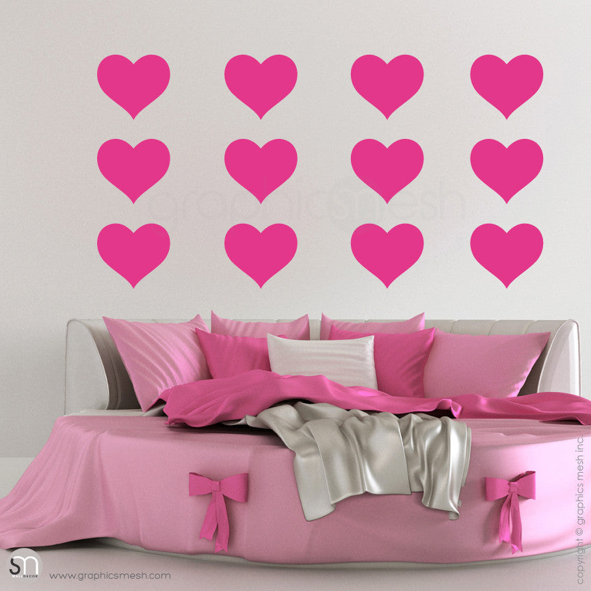SOLID HEARTS - Wall Decals Pack hot pink
