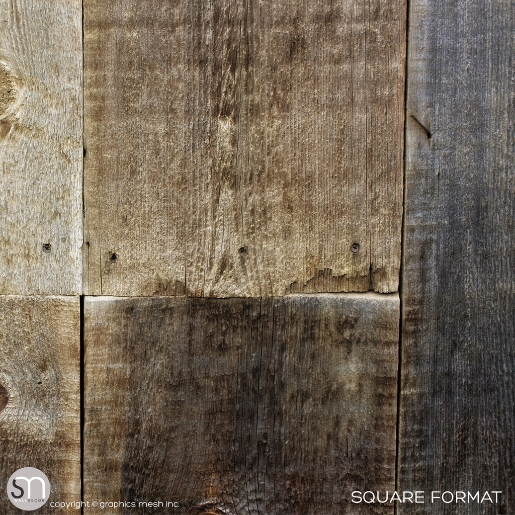 Weathered wood wall mural closeup square format