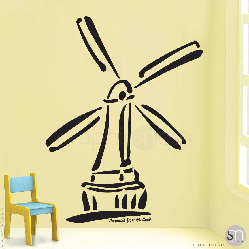  HOLLAND WINDMILL Imported From Holland quote -  Wall decals black