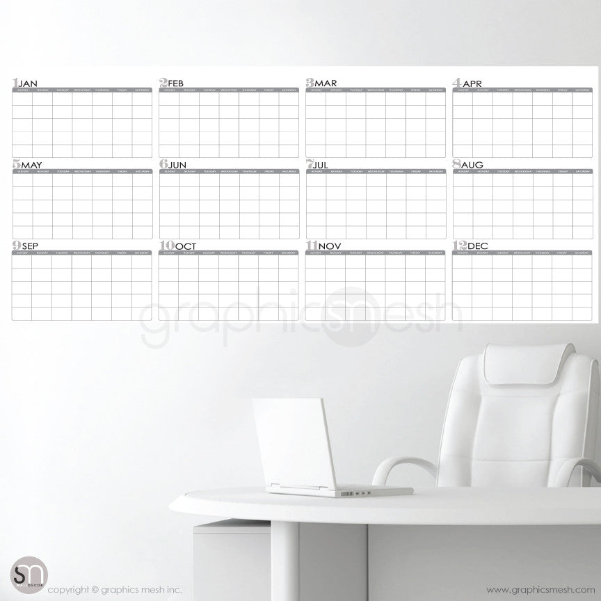 YEARLY BLANK CALENDAR - 26x60 inches - DRY ERASE