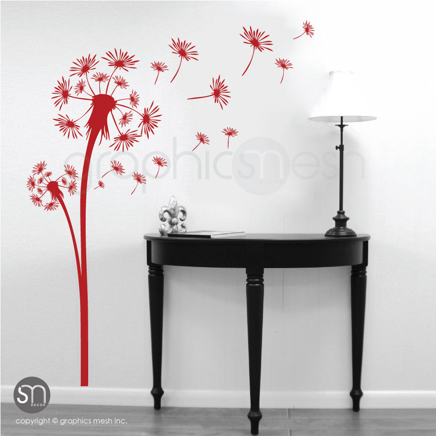 DANDELION with blowing in the wind seeds wall decals red