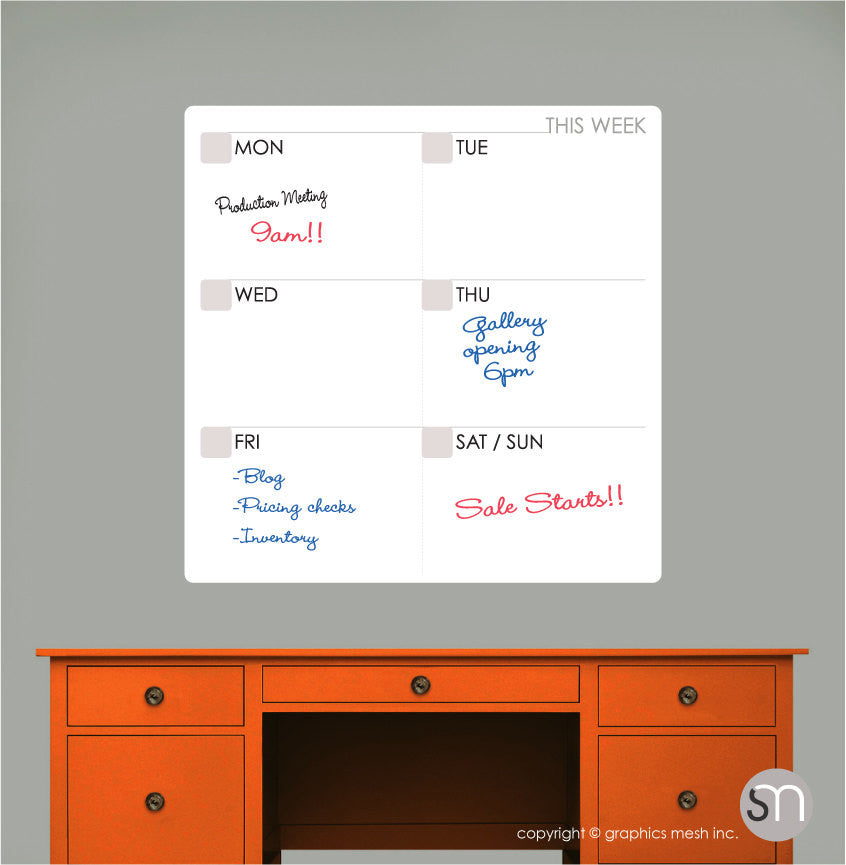 WEEKLY CALENDAR DRY ERASE WALL DECAL - MOD COLLECTION