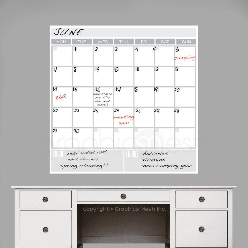 MONTH AT A GLANCE WITH TO DO & TO BUY - DRY ERASE CALENDAR