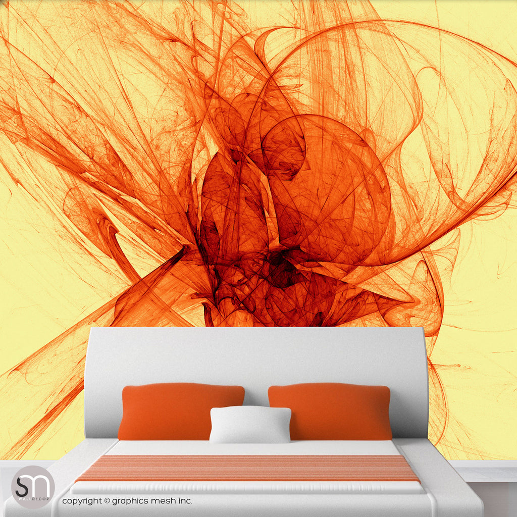 RED SILK SHAPES ON YELLOW - Abstract Wall Mural