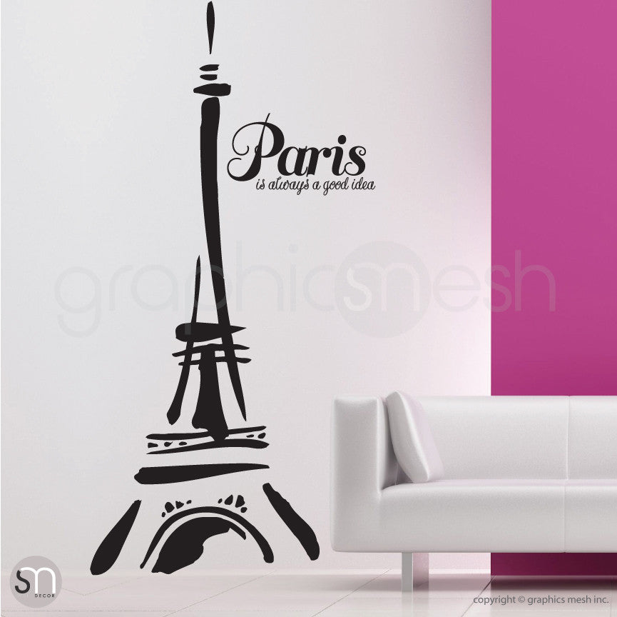 Abstract Eiffel Tower and "Paris. It's always a good idea" black decals