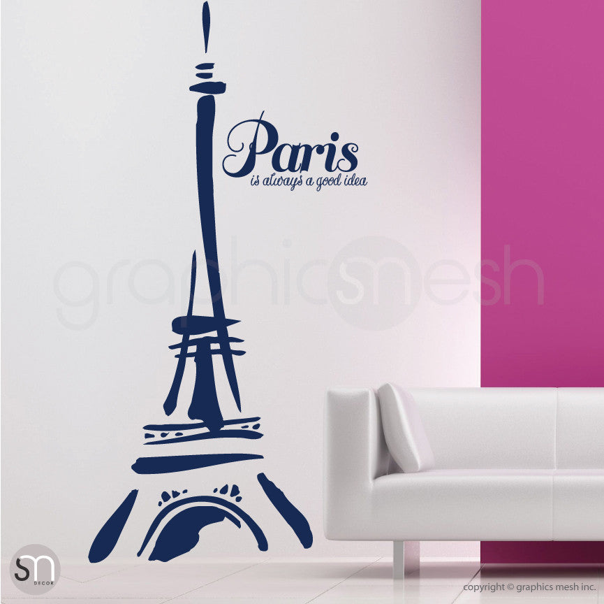 Abstract Eiffel Tower and "Paris. It's always a good idea" navy decals