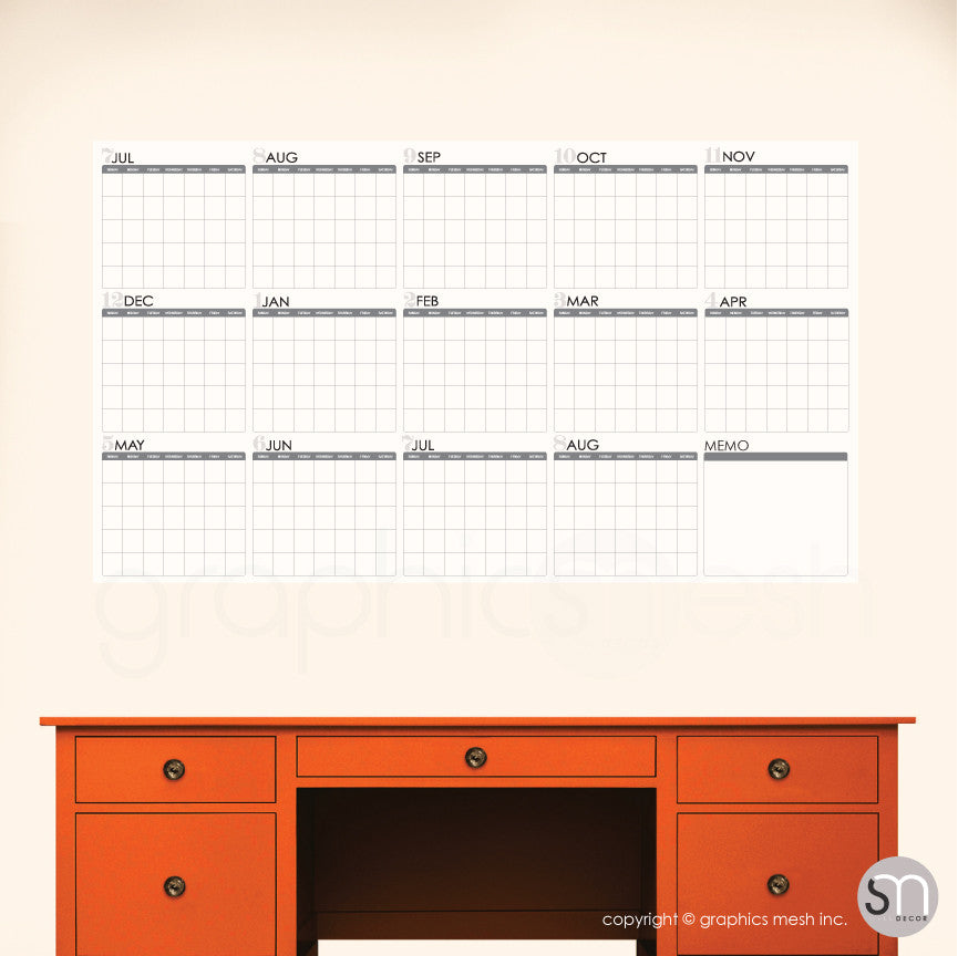 ACADEMIC YEAR BLANK CALENDAR - July thru August - DRY ERASE | GraphicsMesh Academic year blank calendar - july thru august - dry erase | graphicsmesh